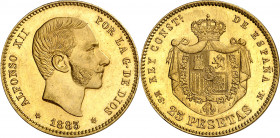 1883*1883. Alfonso XII. MSM. 25 pesetas. (AC. 87). Muy bella. Brillo original. 8,06 g. S/C-.