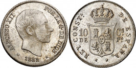 1882. Alfonso XII. Manila. 10 centavos. (AC. 96). Bella. Brillo original. Rara así. 2,54 g. S/C-.