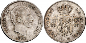 1883. Alfonso XII. Manila. 10 centavos. (AC. 99). Mínimo golpecito. Bella. Brillo original. Escasa así. 2,57 g. EBC+.