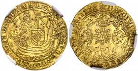 Bélgica. Brabante. 1488. Felipe el Hermoso y Maximiliano de Austria. Malinas. 1/2 noble. (Fr. 39) (Vanhoudt 98.ME). En cápsula de la NGC como MS62, nº...