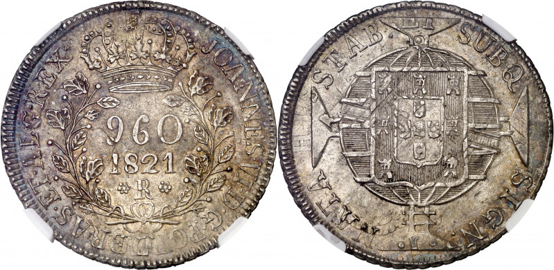 Brasil. 1821. Juan VI. R (Río). 960 reis. (Kr. 326.1). Acuñada sobre un real de ...