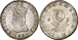 Colombia. Cundinamarca. 1821. JF. 8 reales. (Kr. C6) (Restrepo 157-3). Acuñación algo floja en pequeñas zonas. Mínimas hojitas. Brillo original. Muy r...
