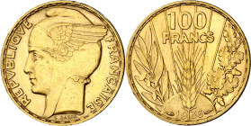 * Francia. 1936. III República. París. 100 francos. (Fr. 598) (Kr. 880). Firmado: L. Bazor. En canto: LIBERTÉ-EGALITÉ-FRATERNITÉ. Bella. Moneda exenta...
