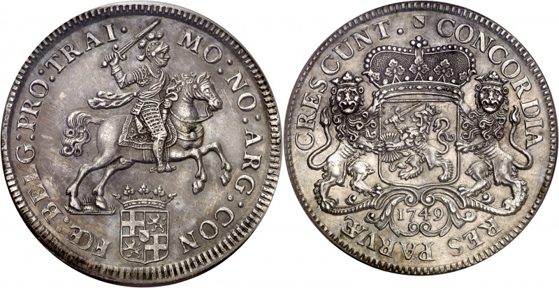 Países Bajos. 1749. Utrech. 1 ducatón. (Kr. 92.1). En cápsula de la PCGS como AU...