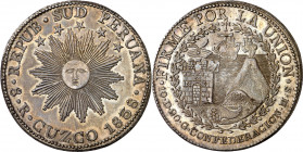 Perú. Sur. 1838. Cuzco. MS. 8 reales. (Kr. 170.4). Bellísima. Brillo original. Rara así. AG. 26,64 g. S/C-.