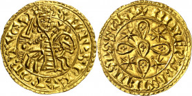 Portugal. Sancho I (1185-1211). Morabetino. (Fr. 1) (Gomes 04.01 var). Bellísima. Muy rara y más así. AU. 3,68 g. S/C-.