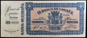 1937. Gijón. 50 pesetas. (Ed. NE33). Septiembre. No circulado, sin numeración y con matriz lateral. Raro. S/C-.