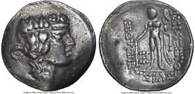 LOWER DANUBE. Imitating Thasos. 2nd-1st centuries BC. AR tetradrachm (33mm, 11h). NGC VF, bent, scratches. After 146 BC. Head of Dionysus right, crown...
