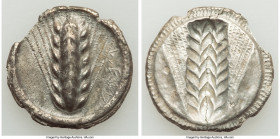 LUCANIA. Metapontum. Ca. 510-470 BC. AR stater (25mm, 6.82 gm, 12h). VF, edge chips, flan crack. META (on right, retrograde), barley ear with seven gr...
