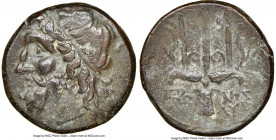 SICILY. Syracuse. Hieron II (ca. 275-215 BC). AE litra (19mm, 11h). NGC Choice VF. Head of Poseidon left, wearing taenia / ΙΕΡΩ-ΝΟΣ / ΛY, trident head...