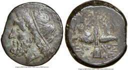 SICILY. Syracuse. Hieron II (ca. 275-215 BC). AE litra (19mm, 11h). NGC Choice VF. Head of Poseidon left, wearing taenia / ΙΕΡΩ-ΝΟΣ / ΛΠ, trident head...