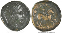 MACEDONIAN KINGDOM. Philip II (359-336 BC). AE unit (19mm, 7h). NGC VF. Uncertain mint in Macedonia. Head of Apollo right, wearing taenia / ΦIΛIΠΠOY, ...