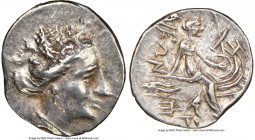 EUBOEA. Histiaea. Ca. 3rd-2nd centuries BC. AR tetrobol (16mm, 11h). NGC XF. Head of nymph right, wearing vine-leaf crown, earring and necklace / IΣTI...