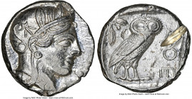 ATTICA. Athens. Ca. 440-404 BC. AR tetradrachm (25mm, 17.18 gm, 4h). NGC MS 5/5 - 2/5, test cut. Mid-mass coinage issue. Head of Athena right, wearing...