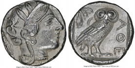 ATTICA. Athens. Ca. 440-404 BC. AR tetradrachm (23mm, 17.18 gm, 8h). NGC Choice AU 5/5 - 4/5. Mid-mass coinage issue. Head of Athena right, wearing ea...