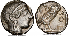 ATTICA. Athens. Ca. 440-404 BC. AR tetradrachm (23mm, 17.17 gm, 8h). NGC AU 5/5 - 4/5. Mid-mass coinage issue. Head of Athena right, wearing earring, ...