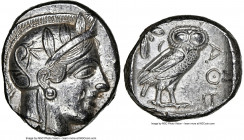 ATTICA. Athens. Ca. 440-404 BC. AR tetradrachm (25mm, 17.20 gm, 10h). NGC AU 5/5 - 3/5. Mid-mass coinage issue. Head of Athena right, wearing earring,...