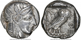 ATTICA. Athens. Ca. 440-404 BC. AR tetradrachm (23mm, 17.18 gm, 10h). NGC AU 5/5 - 3/5. Mid-mass coinage issue. Head of Athena right, wearing earring,...