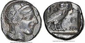 ATTICA. Athens. Ca. 440-404 BC. AR tetradrachm (24mm, 17.16 gm, 4h). NGC AU 4/5 - 4/5. Mid-mass coinage issue. Head of Athena right, wearing earring, ...