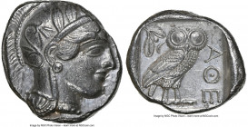 ATTICA. Athens. Ca. 440-404 BC. AR tetradrachm (25mm, 17.19 gm, 10h). NGC AU 4/5 - 3/5. Mid-mass coinage issue. Head of Athena right, wearing earring,...