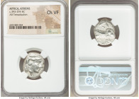 ATTICA. Athens. Ca. 393-294 BC. AR tetradrachm (23mm, 8h). NGC Choice VF. Late mass coinage issue. Head of Athena with eye in true profile right, wear...