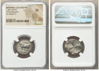 BITHYNIA. Calchedon. Ca. 387-340 BC. AR tetradrachm or stater (23mm). NGC XF. KAΛX, bull standing left on corn ear right; caduceus with AΛ monogram in...