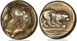 LESBOS. Mytilene. Ca. 412-378 BC. EL sixth-stater or hecte (11mm, 2.53 gm, 5h). NGC VF 5/5 - 4/5. Head of Ariadne left, wearing earring and necklace, ...