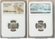 IONIA. Ephesus. Ca. 2nd century BC. AR drachm (17mm, 1h). NGC XF, flan flaw. Uncertain magistrate. E-Φ, bee with straight wings seen from above / -KAT...