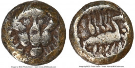 CARIA. Mylasa (?) Ca. mid-6th century BC. EL 1/48 stater or tetartemorion (5mm, 0.28 gm, 5h). NGC VF 5/5 - 3/5. Lion scalp facing / Scorpion seen from...