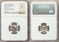 LYCIAN LEAGUE. Xanthus. Ca. 167-81 BC. AR drachm (17mm, 12h). NGC XF. Series 1. Laureate bust of Apollo right, hair falling in two ringlets; bow and q...