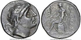 SELEUCID KINGDOM. Antiochus II Theos (261-246 BC). AR tetradrachm (28mm, 12h). NGC Choice Fine. Seleucia on the Tigris. Diademed head of Antiochus I r...