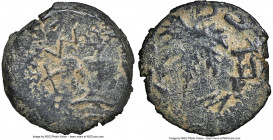 JUDAEA. The Jewish War (AD 66-70). AE prutah (15mm, 5h). NGC (ungraded) Fine. Jerusalem, Year 2 (AD 67/8). Year Two (Paleo-Hebrew), amphora with broad...