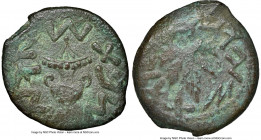 JUDAEA. The Jewish War (AD 66-70). AE prutah (18mm, 7h). NGC Choice VF. Jerusalem, dated Year 3 (AD 68/9). Year three (Paleo-Hebrew), amphora with bro...