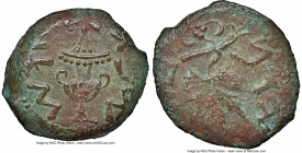JUDAEA. The Jewish War (AD 66-70). AE prutah (17mm, 11h). NGC Choice VF. Jerusalem, dated Year 3 (AD 68/9). Year three (Paleo-Hebrew), amphora with br...