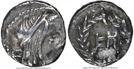 NABATAEAN KINGDOM. Syllaeus (ca. 9-6 BC), and Aretas IV. AR quarter-drachm (10mm, 1h). NGC Choice VF. Petra. Diademed head of Obodas II right; shin (S...