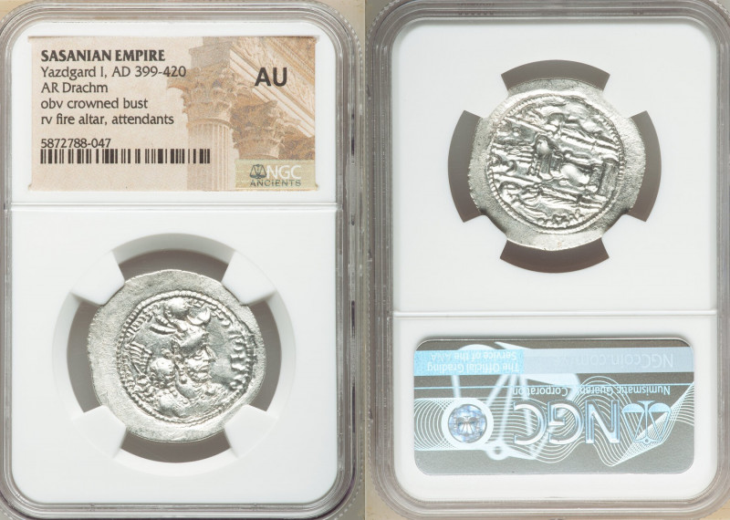 SASANIAN KINGDOM. Yazdgard (Yazdgird) I (AD 399-420). AR drachm (29mm, 4h). NGC ...