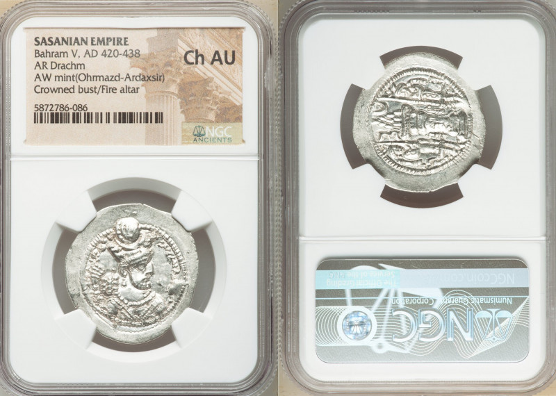 SASANIAN KINGDOM. Bahram V (Vahram) (AD 420-438). AR drachm (29mm, 3h). NGC Choi...