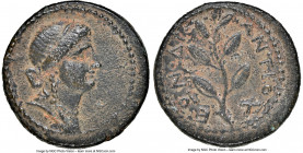 SYRIA. Antioch. Pseudo-Autonomous Issue, during the time of Nero (AD 54-68). AE (18mm, 1h). NGC XF. Draped bust of Apollo right / ΑΝΤΙΟΧ-ΕΩΝ •ΔΡ•, lau...