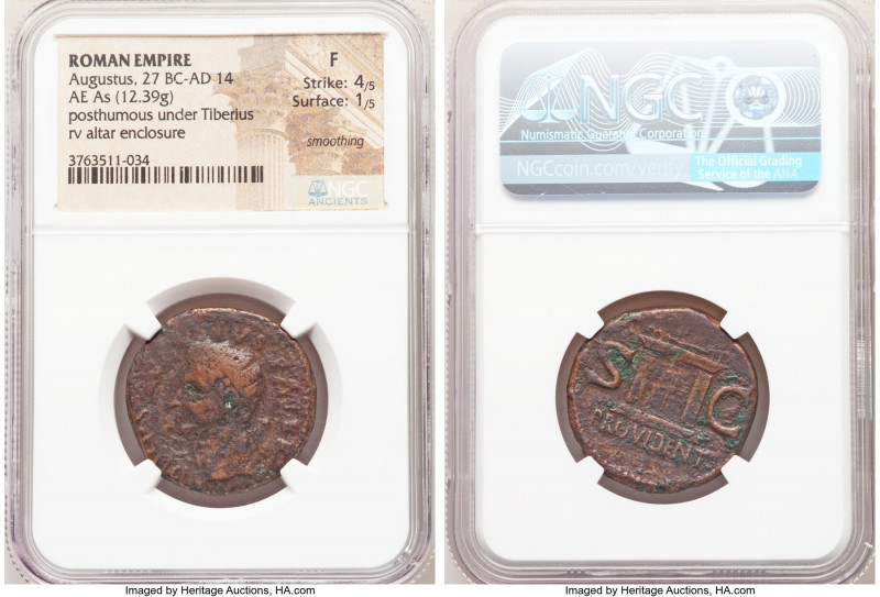 Divus Augustus (27 BC-AD 14). AE as (26mm, 12.39 gm, 1h). NGC Fine 4/5 - 1/5, sm...