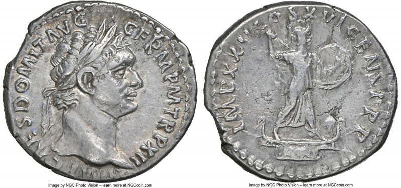 Domitian, as Augustus (AD 81-96). AR denarius (18mm, 3.49 gm, 6h). NGC XF 3/5 - ...