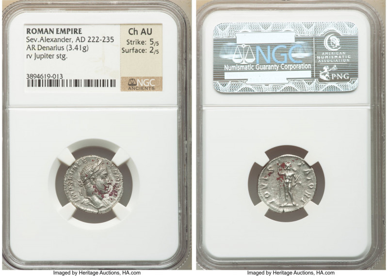 Severus Alexander (AD 222-235). AR denarius (19mm, 3.41 gm 12h). NGC Choice AU 5...