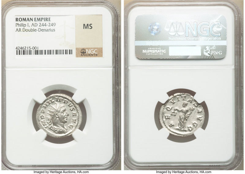 Philip I (AD 244-249). AR antoninianus (23mm, 1h). NGC MS. Rome, AD 247-249. IMP...