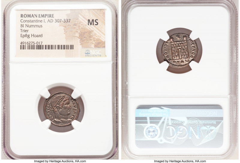 Constantine I the Great (AD 307-337). AE3 or BI nummus (19mm, 6h). NGC MS. Trier...