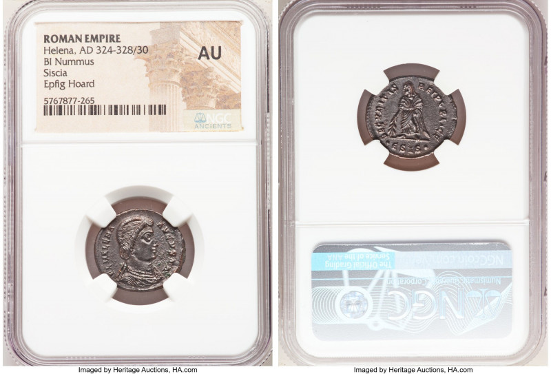 Helena (AD 324-328/30). AE3 or BI nummus (20mm, 6h). NGC AU. Siscia, 5th officin...