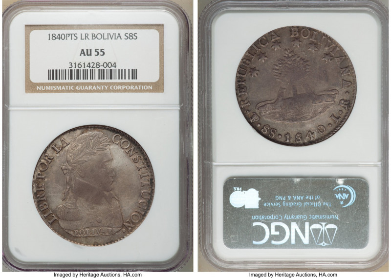 Republic 8 Soles 1840 PTS-LR AU55 NGC, Potosi mint, KM97.

HID09801242017

©...