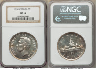 George VI "Short Water Lines" Dollar 1951 MS65 NGC, Royal Canadian mint, KM46. Pastel toned reflective surfaces. Conservatively graded.

HID09801242...