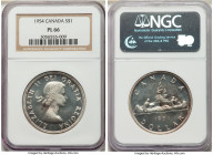 Elizabeth II Pair of Certified Prooflike Dollar NGC, 1) Dollar 1954 - PL66 2) Dollar 1955 - PL63 Royal Canadian mint, KM54. Sold as is, no returns. 
...