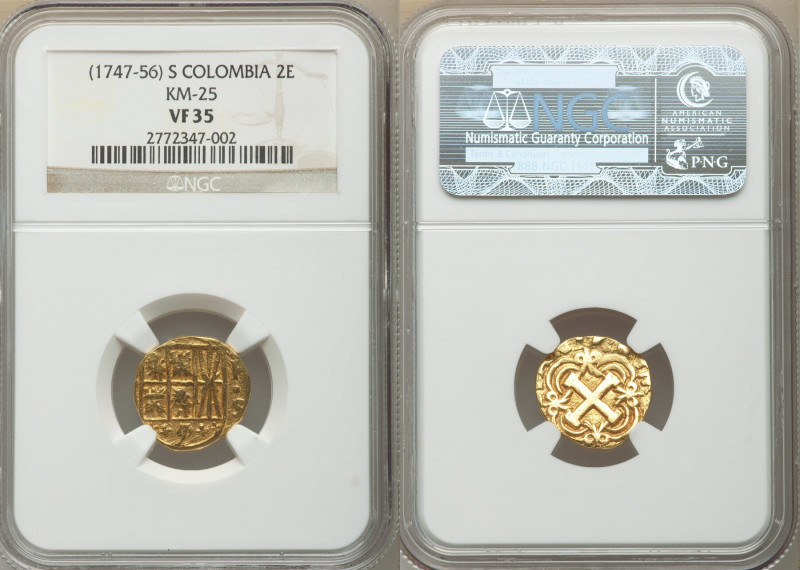 Ferdinand VI gold Cob 2 Escudos ND (1747-1756)-S VF35 NGC, Bogota mint, KM25.
...