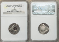 British Occupation Counterstamped 3 Reaal ND (1815) F15 NGC, KM13. 4.62gm. Five petalled rosette in circle upon 1/5 cut Spanish American 8 Reales. 
...