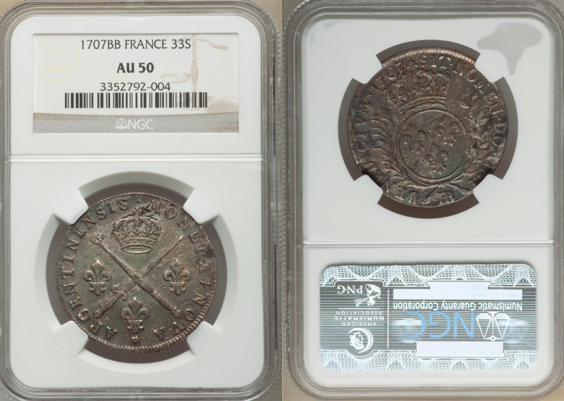 Louis XIV 33 Sols 1707-BB AU50 NGC, Strasbourg mint, KM371.

HID09801242017
...